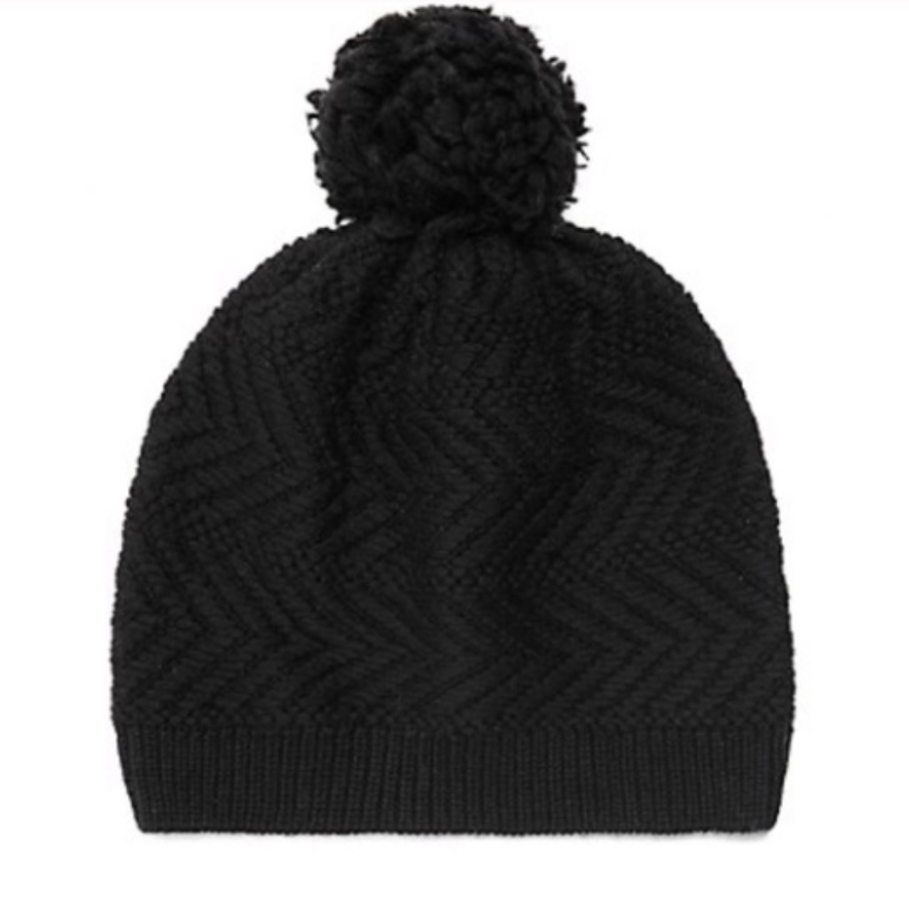 UGG Black Chevron Wool Beanie Pom Pom